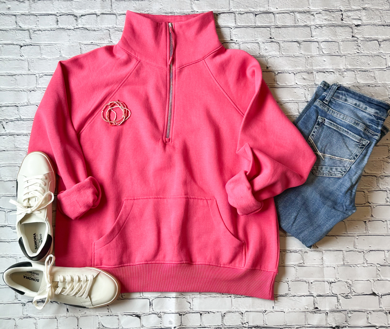 Jordy Boxy Half Zip Pullover - Pink