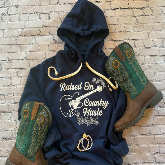 Raised On Country Music Graphic Hoodie - Solid Navy