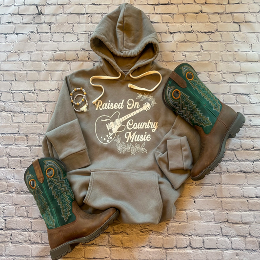 Raised On Country Music Graphic Hoodie - Solid Stone