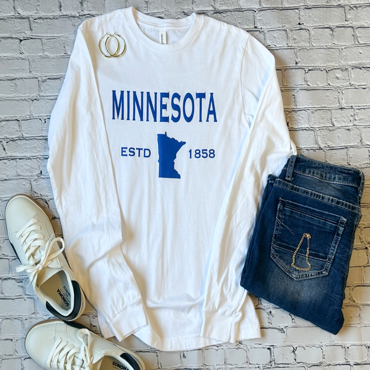 Minnesota ESTD 1858 Long Sleeve Graphic Tee - White / Blue