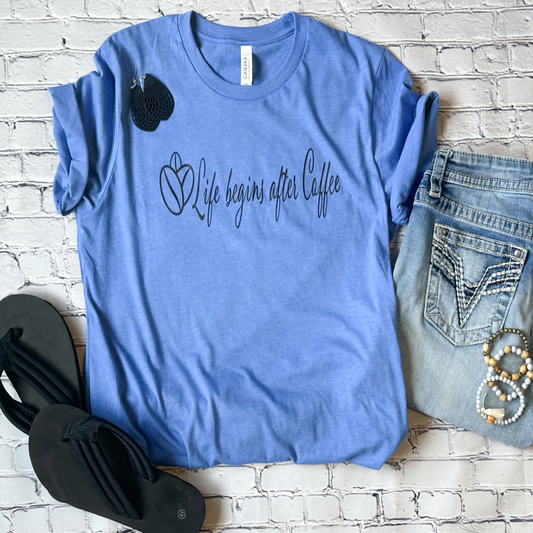 Life Begins After Coffee Graphic Tee - Columbia Blue