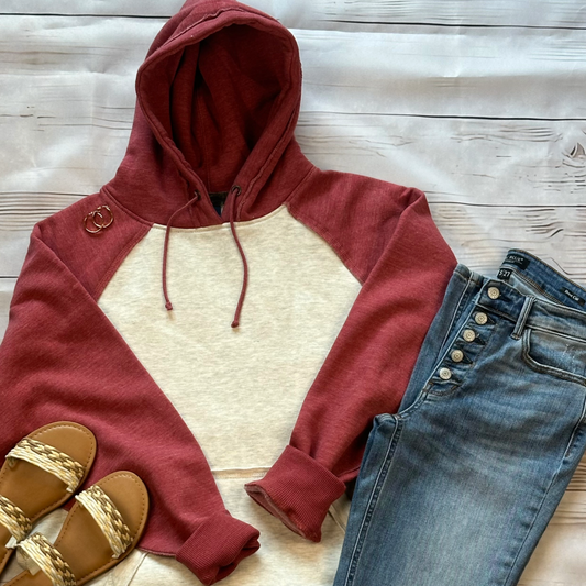 Kenzie Two Color Hoodie - Oatmeal / Light Red Heather