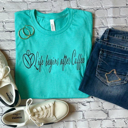 Life Begins After Coffee Graphic Tee - Sea Green